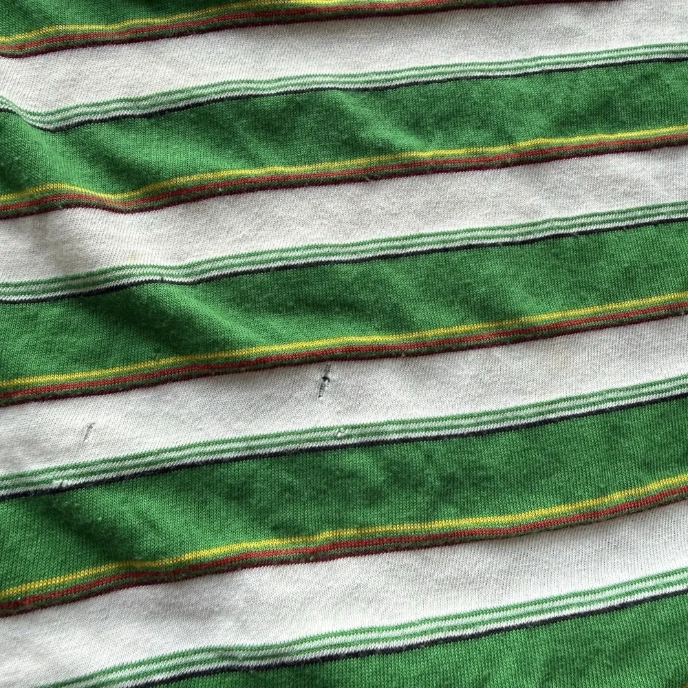 VTG 70s 80s Single Stitch Kids Green Striped Patterned T Shirt Beach Grunge L